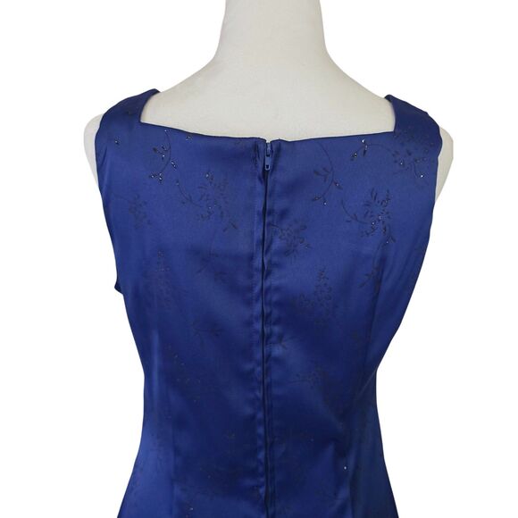 VTG City Triangles Cocktail Dress Blue Square Neck Tank Mini Dainty Floral Hoco - Picture 4 of 8